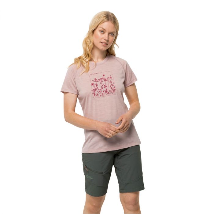T-shirt damski Jack Wolfskin KAMMWEG GRAPHIC S/S W rose smoke różowy |  e-Horyzont