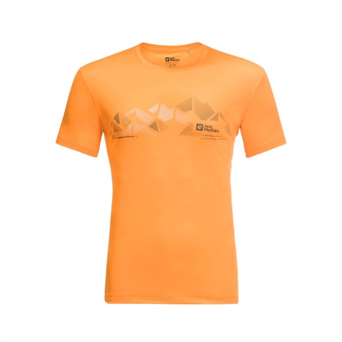 T-shirt męski Jack Wolfskin PEAK GRAPHIC T M orange pop || 'T\u002Dshirt\u0020m\u0119ski\u0020Jack\u0020Wolfskin\u0020PEAK\u0020GRAPHIC\u0020T\u0020M\u0020orange\u0020pop'