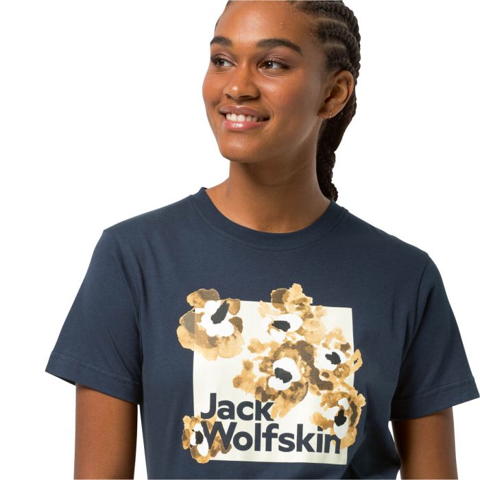T-shirt damski Jack Wolfskin FLORELL BOX T W night blue niebieski |  e-Horyzont