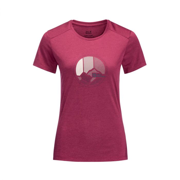 T-shirt damski Jack Wolfskin CROSSTRAIL | T red sangria W fioletowy GRAPHIC e-Horyzont