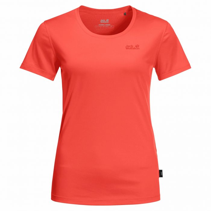 Koszulka sportowa damska Jack Wolfskin TECH T W hot coral pomarańczowy |  e-Horyzont