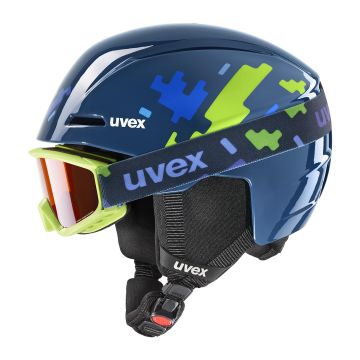 Dziecięcy kask narciarski z goglami Uvex Viti Set blue puzzle